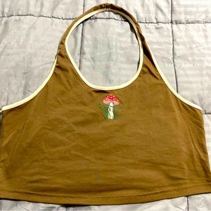 SHEIN 2X PLUS SZ BRown MUSHROOM halter 🍄 crop top🌻 NEW